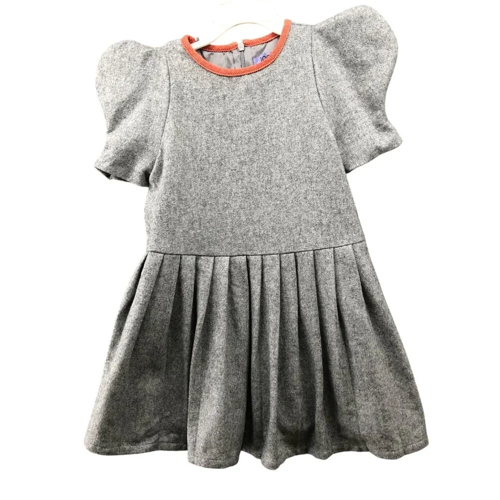 Moque Girls 4T Wool Blend Dress Gray Pleated Puff Sleeve Drew Dress‎ Formal
